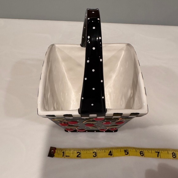 Mary Engelbreit Cherry Polka Dot Checkered Ceramic Basket Planter Decor 2000 - Picture 7 of 7